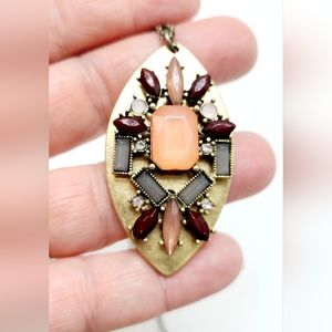 Long Loft Pendant necklace goldtone with colorful rhinestones